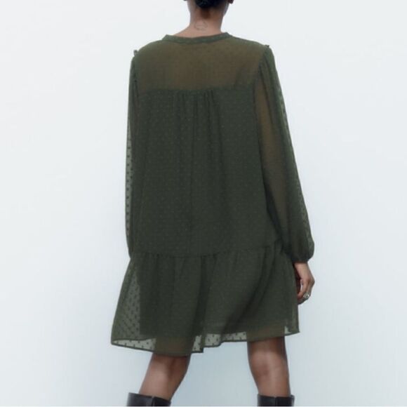 NWT Zara Lace Insert Dotted Mesh Dress - Picture 12 of 15